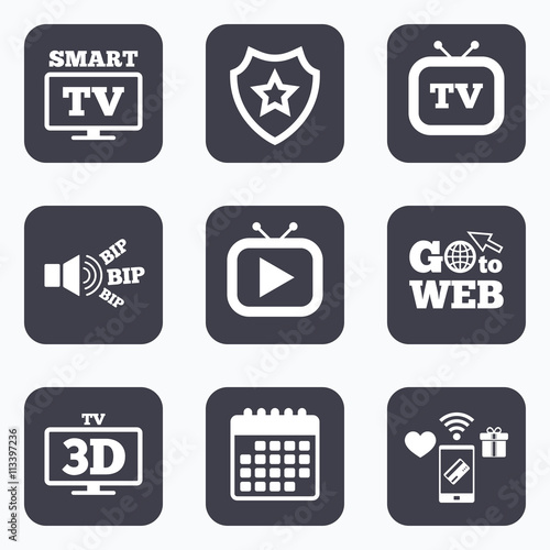 Smart 3D TV mode icon. Retro television symbol.