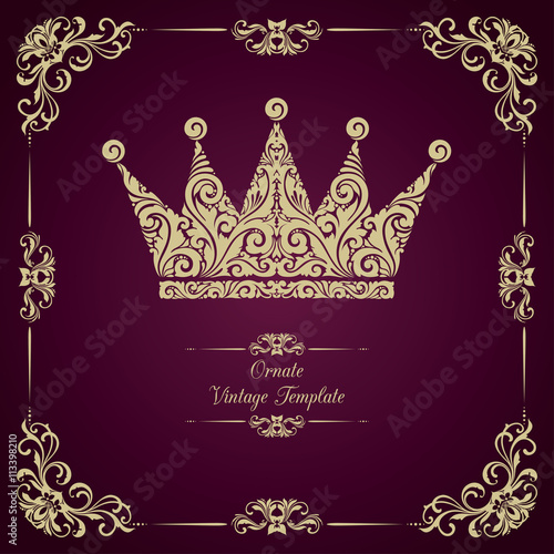 Vintage template with ornamental decorative frame and crown