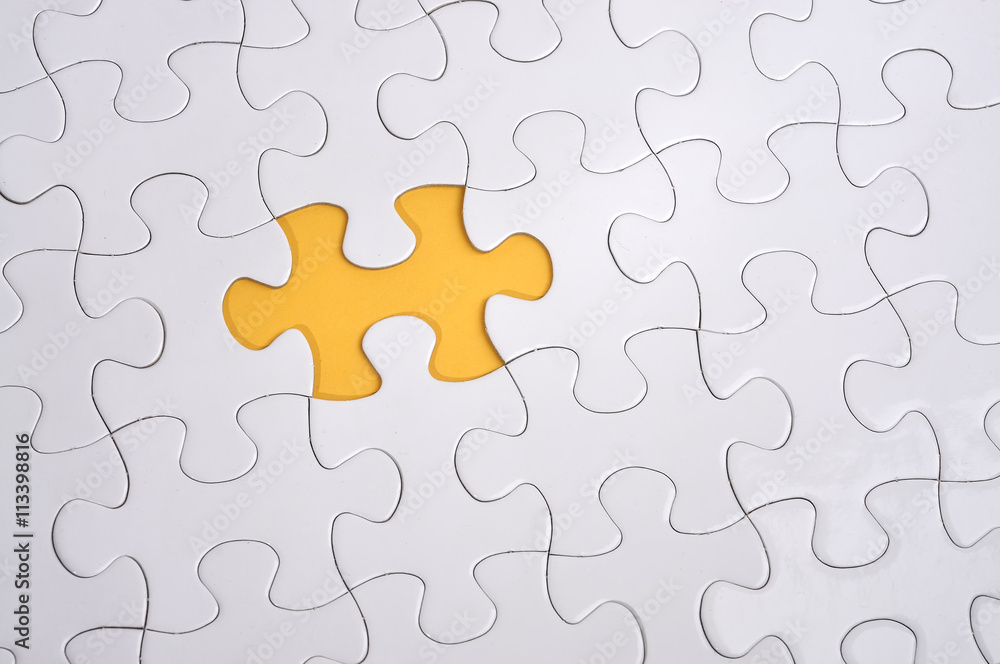 Missing Puzzle on Yellow Background, Searching a Solution Missing Puzzle on Yellow Background, Searching a Solution