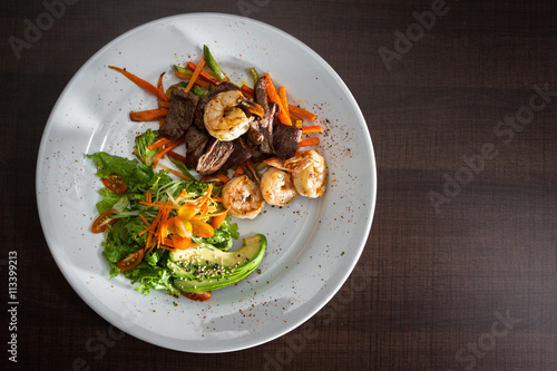 Surf and turf with a salad