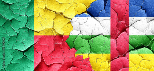Benin flag with Central African Republic flag on a grunge cracke