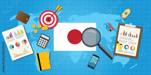 japan economy economic condition country with graph chart and finance tools vector graphic