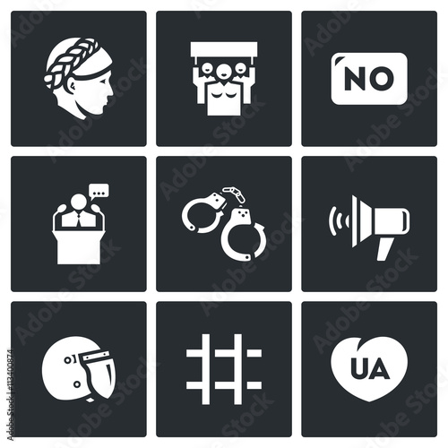 Vector Set of Feminism and Womens Rights Icons. Female, Rally, Denial, Leader, Arrest, Slogan, Police, Prison, Love.