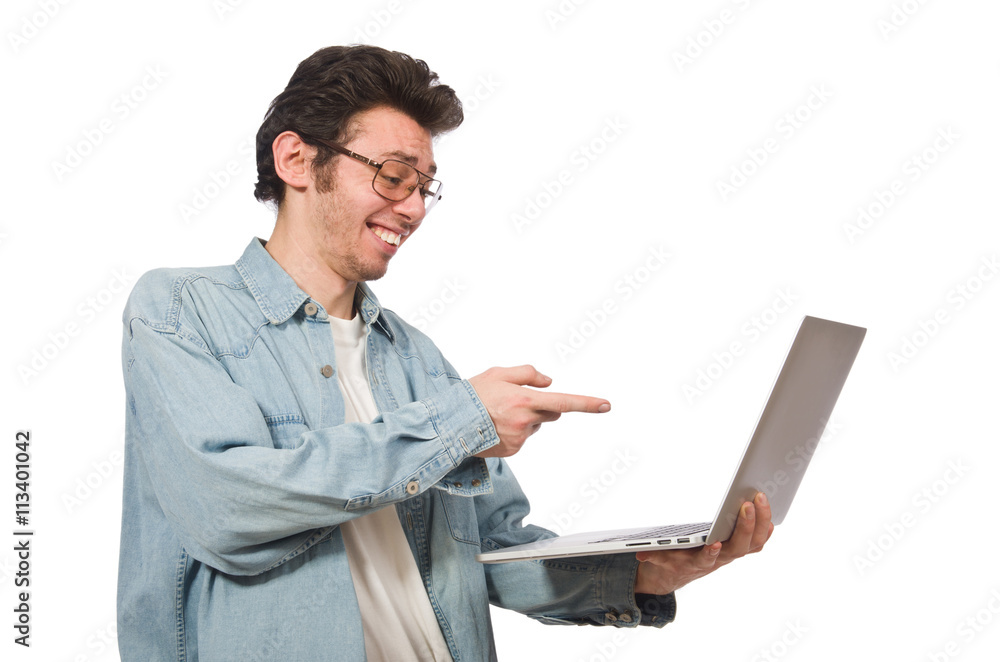 Young student with laptop isolated on white Young student with laptop isolated on white