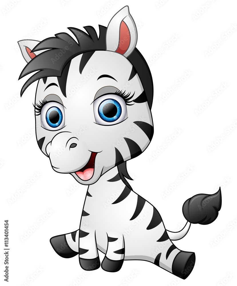 Cartoon cute zebra sitting