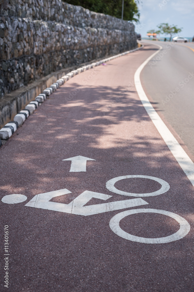 Obraz premium White bicycle sign or icon on the road