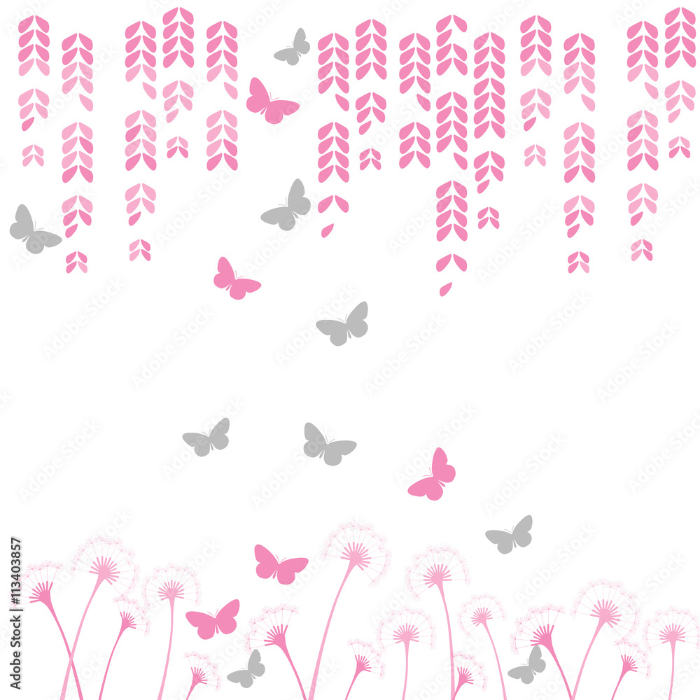 Illustration of Japan background, Butterfly and dandelions