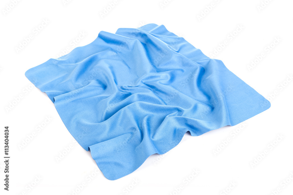 New blue microfiber cloth isolated on white New blue microfiber cloth isolated on white