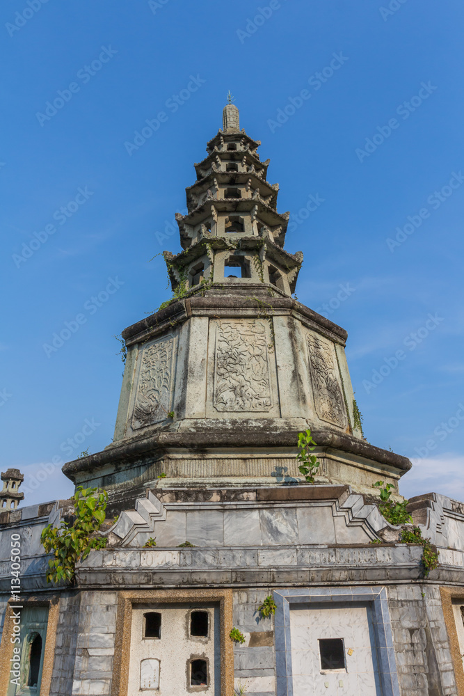 The Chinese style Pagoda more than 100 years old of Kalayanamitr temple in Bangkok Thailand
