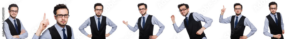 Collage of funny businessman on white Collage of funny businessman on white