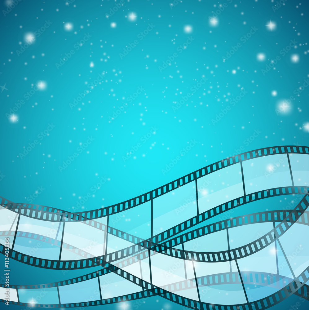 Fototapeta premium cinema background with film strips over blue background 