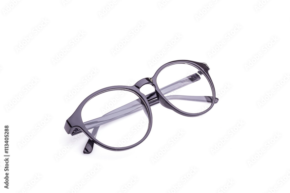 Close up black eye glasses isolated on white Close up black eye glasses isolated on white