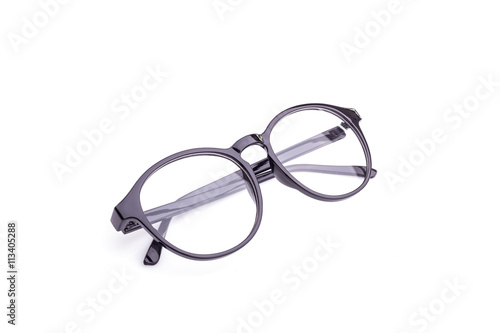 Close up black eye glasses isolated on white