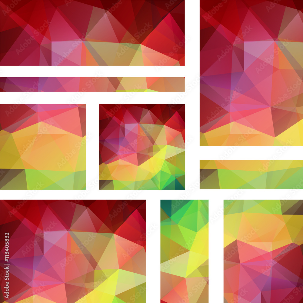 Vector banners set with polygonal abstract triangles. 