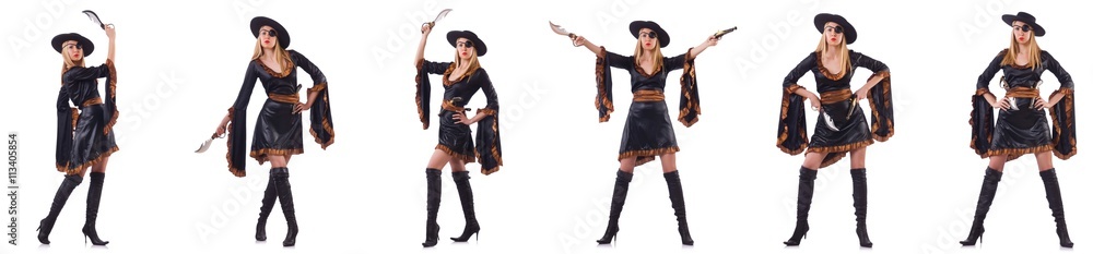 Woman pirate in various poses on white Woman pirate in various poses on white