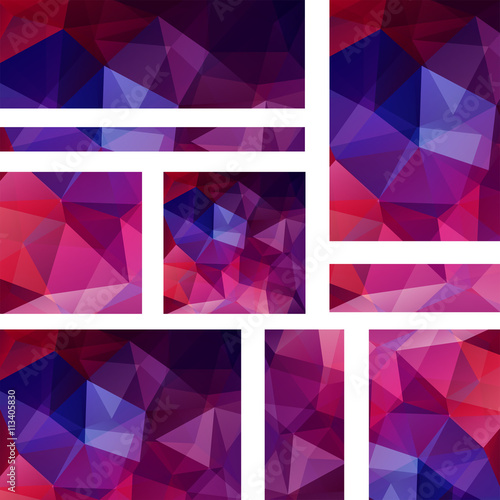 Vector banners set with polygonal abstract triangles. 
