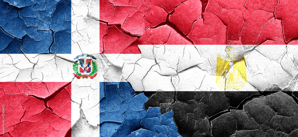 dominican republic flag with egypt flag on a grunge cracked wall dominican republic flag with egypt flag on a grunge cracked wall