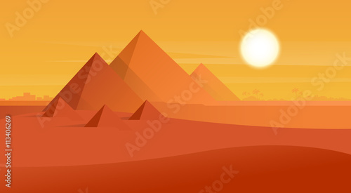 Fototapeta Naklejka Na Ścianę i Meble -  Desert View Egypt Pyramids Sunset
