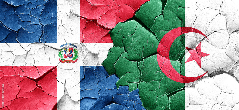 dominican republic flag with Algeria flag on a grunge cracked wa dominican republic flag with Algeria flag on a grunge cracked wa