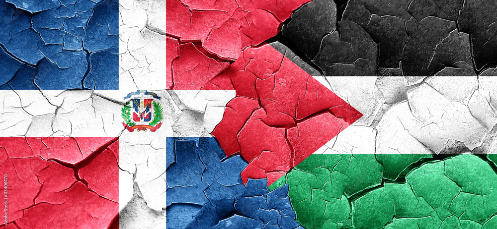 dominican republic flag with Palestine flag on a grunge cracked