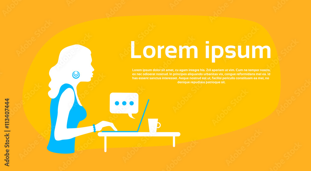 Silhouette Girl Blogger Typing Laptop Silhouette Girl Blogger Typing Laptop