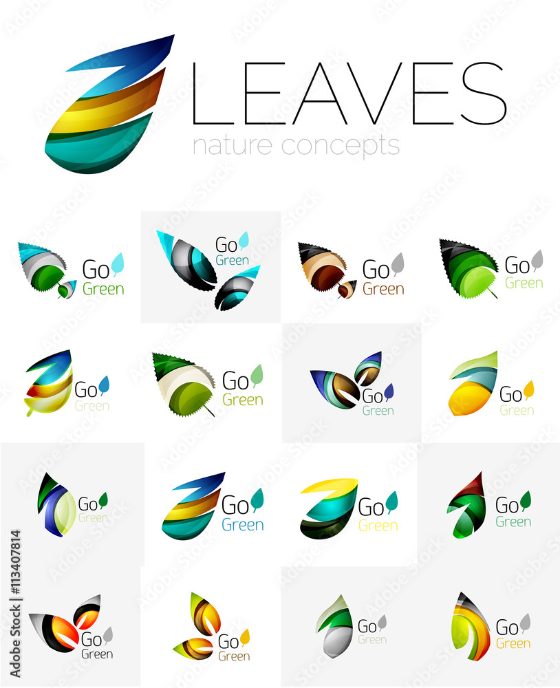 Futuristic design eco leaf logo set Futuristic design eco leaf logo set