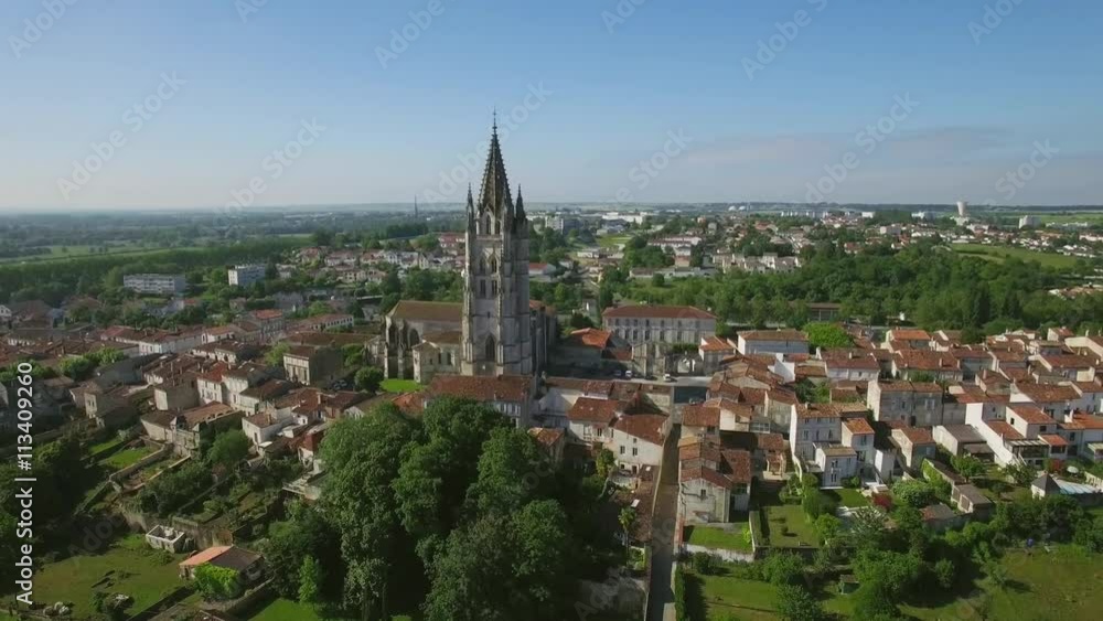Europe, France, Charente-Maritime, Saintes City, Aerial view of St. Eutrope church, listed as World Heritage by UNESCO, UHD movie, 4K (3840X2160)