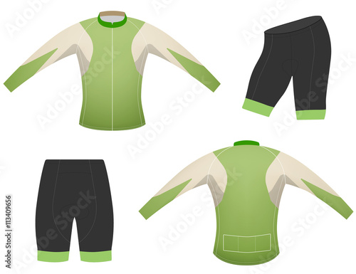 Green long sleeved sports t-shirt,cycling vest vector on a white background