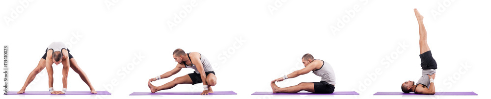 Obraz premium Man doing exercises on white