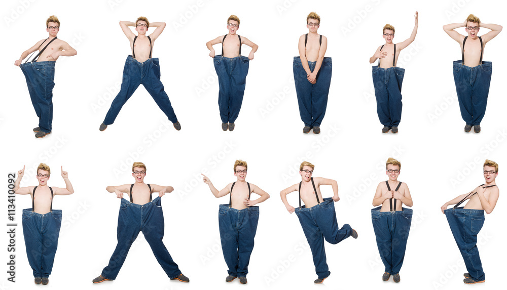 Obraz premium Funny man with trousers isolated on white