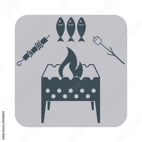 Brazier, zephyr, fish and kebab icon