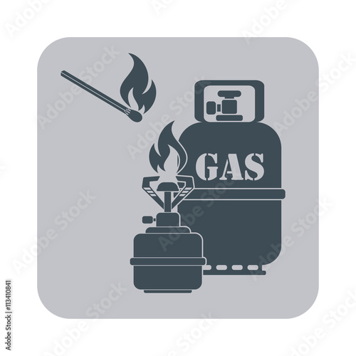 Camping stove with gas bottle icon vector