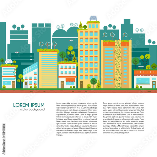 Flat design vector illustration with ecology city.
