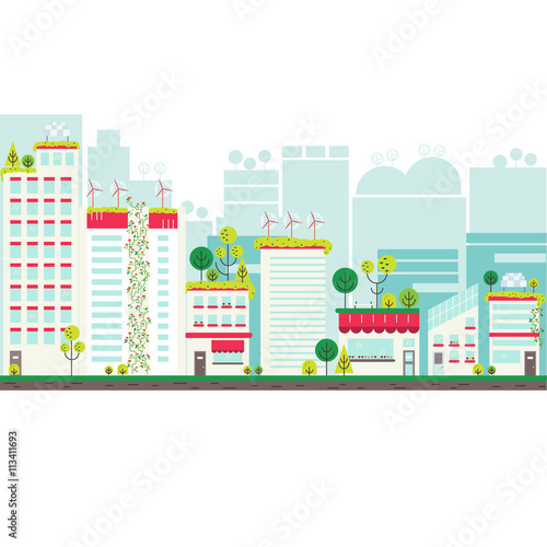 Flat design vector illustration with ecology city.