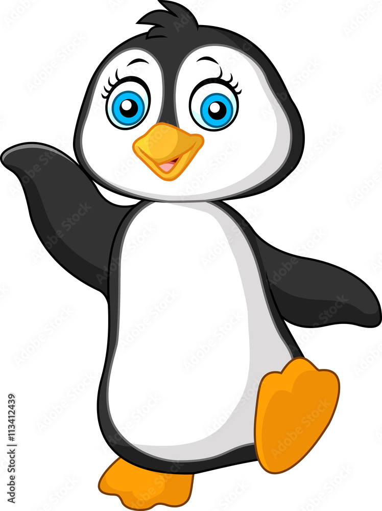 Cartoon little penguin waving hand Stock Vector | Adobe Stock