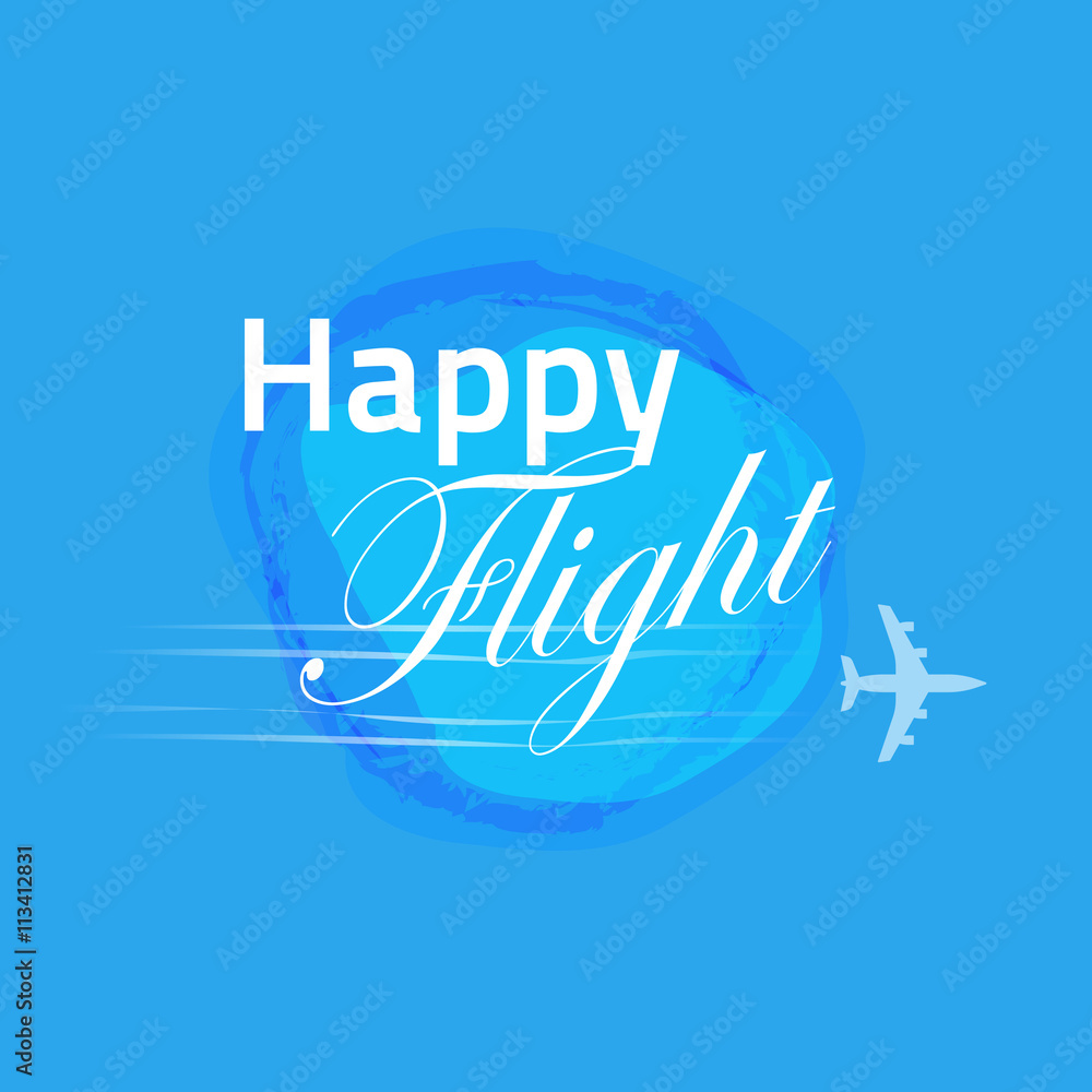 Happy flight card banner design on blue watercolor background Stock
