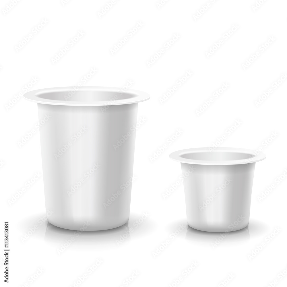 Realistic White blank opened Vector illustration plastic container for yogurt Realistic White blank opened Vector illustration plastic container for yogurt