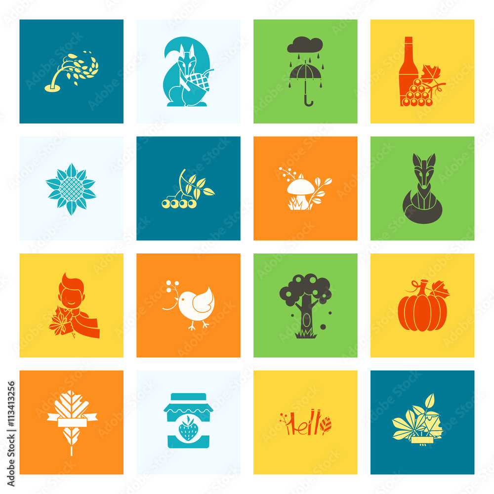 Obraz premium Set of Flat Autumn Icons