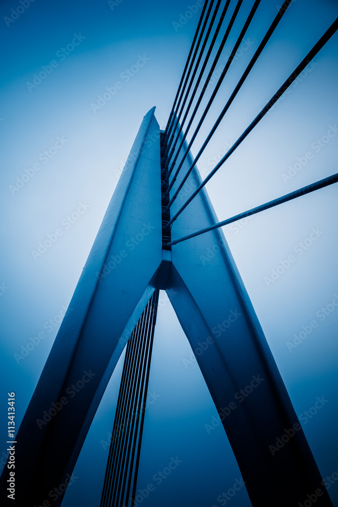 modern bridge detail,yangtze river bridge,blue toned image.