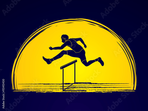 Hurdler hurdling designed on moonlight background graphic vector.