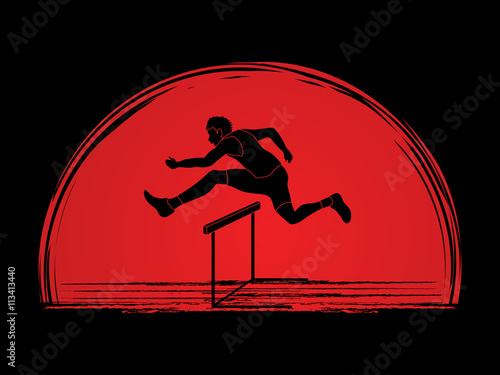 Hurdler hurdling designed on sunset background graphic vector.
