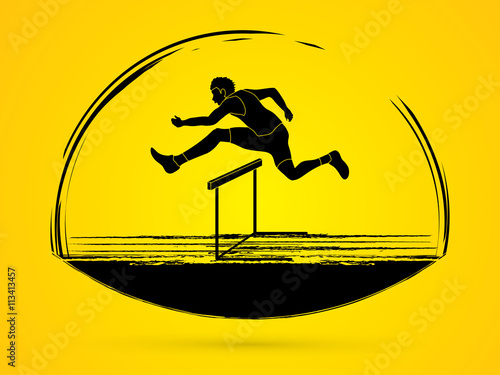 Hurdler hurdling graphic vector.