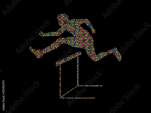 Hurdler hurdling designed using colorful mosaic graphic vector.