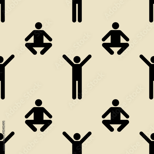 Icono plano patrón con ejercicio fisico sobre fondo beige