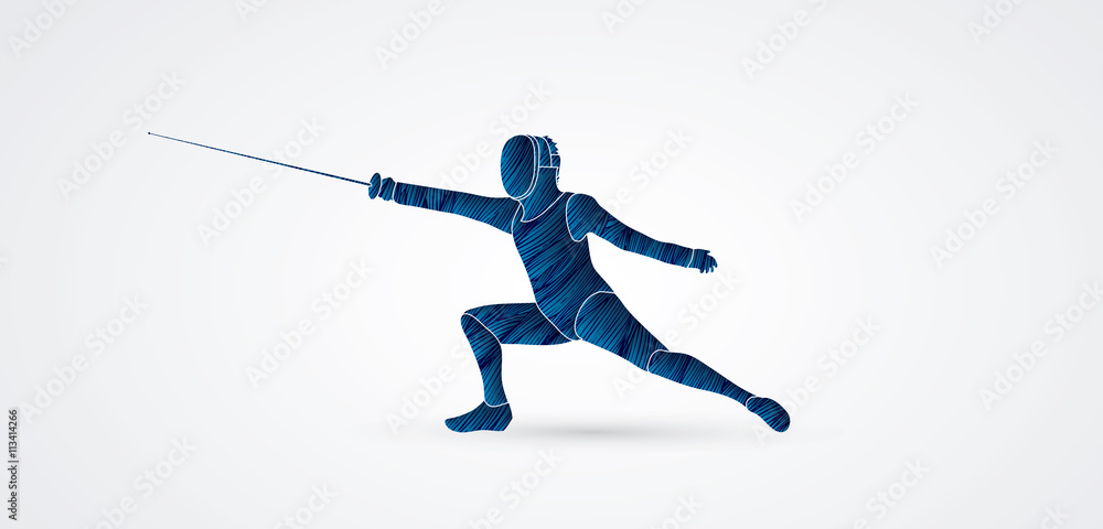 Fencing action designed using blue grunge brush graphic vector. Fencing action designed using blue grunge brush graphic vector.
