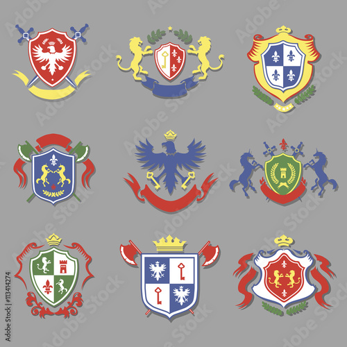 coat of arms collection, heraldry shields design set