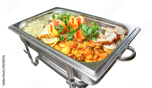 Catering food tray on white background