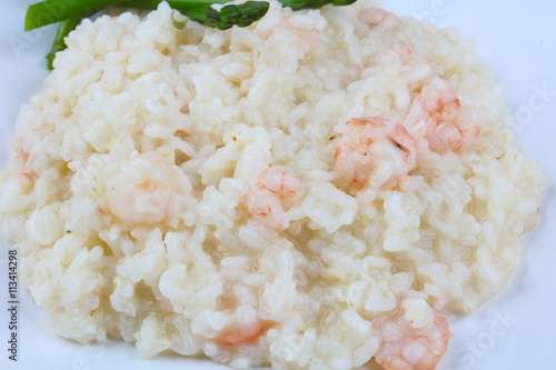 Risotto with shrimps and astaragus photo