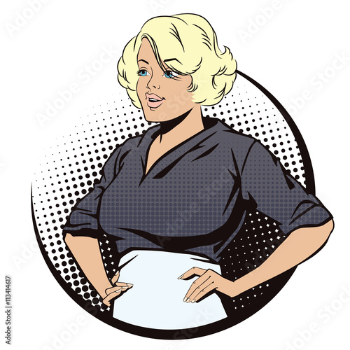 People in retro style. The girl from the cleaning service.