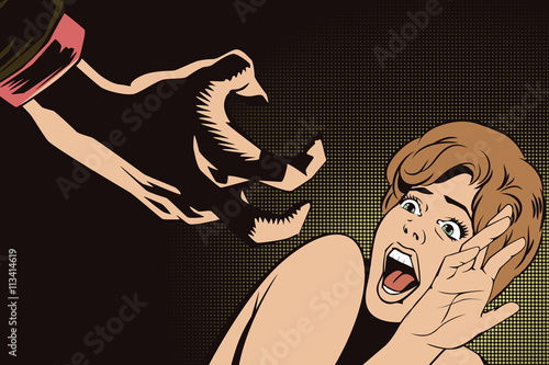 People in retro style. The attack on the girl.